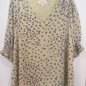 Bohme Sage Floral Blouse Romantic Cottagecore Fall Top Smocked Sleeves S